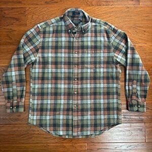 Pendleton Mason Plaid Button-Down Flannel Green Tan Brown Shirt Men’s Size Large